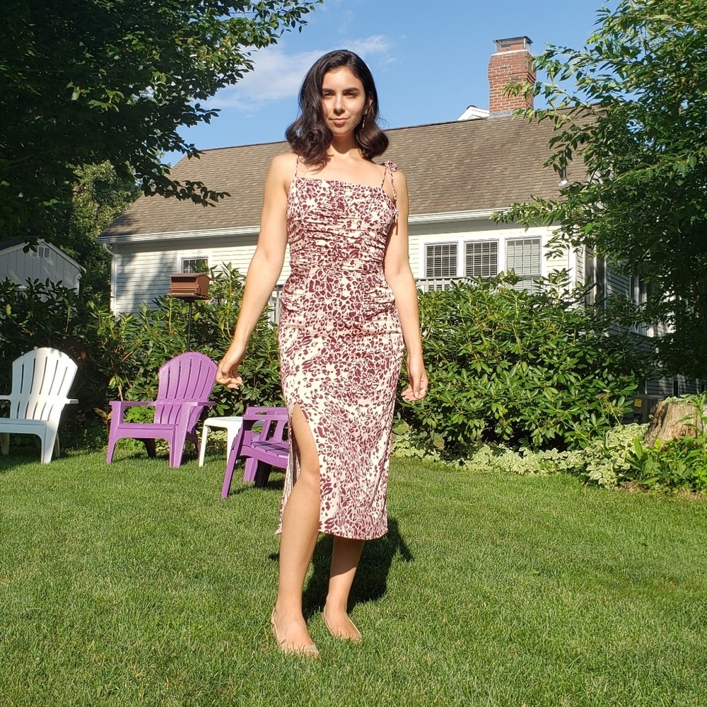 Free People Cream and Burgundy Midi Dress